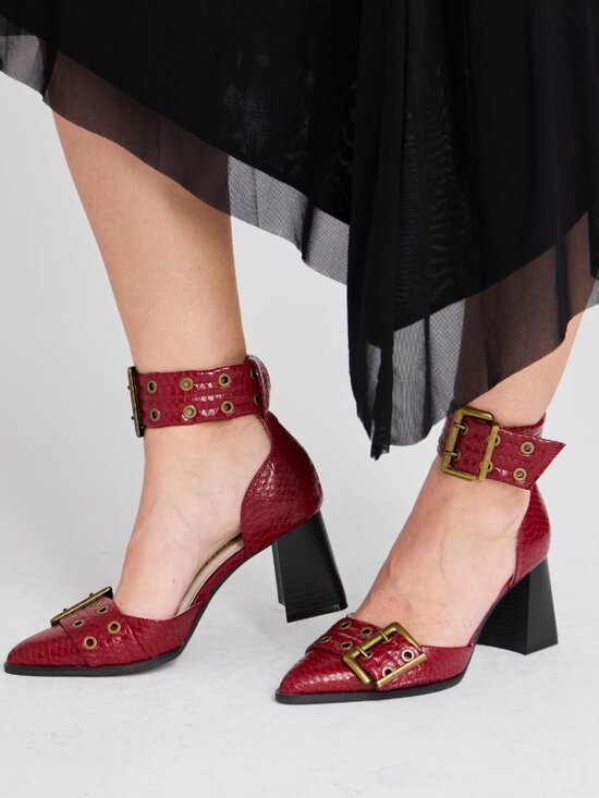 Oasis Society Shoes - Oasis Society Red Croc Embossed Double Buckle Pointed Toe Heels NEW